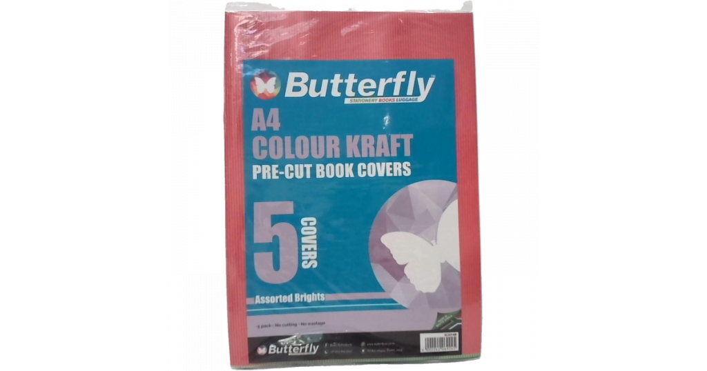 Butterfly BOOKCOVER A4 Colour Kraft Pre-Cut Pk5 (SCH148)