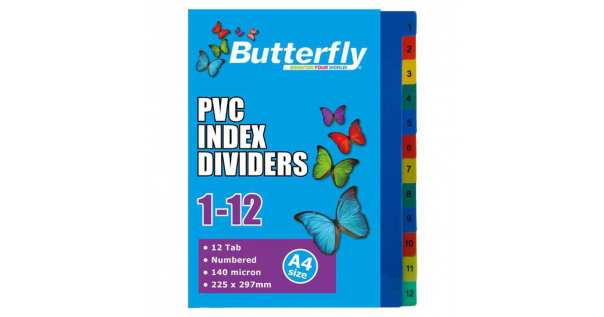 Butterfly DIVIDERS PVC 1-12 Numbered 140mic (FIL045)