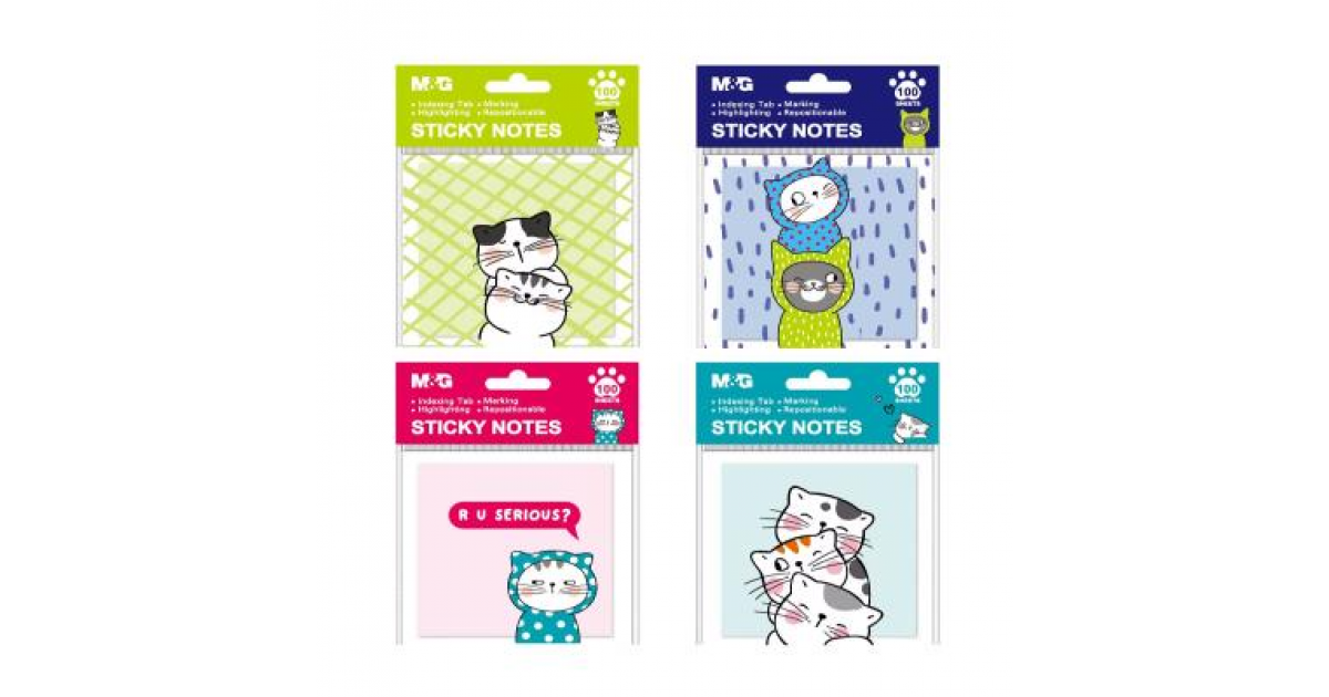M&G Notes Cats 76X76 Sheets 100 Asst (3V119)