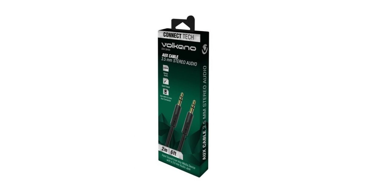 Volkano Slim AUX Cable 3.5mm Aux 2m Black (CAB348-BK)*102012*