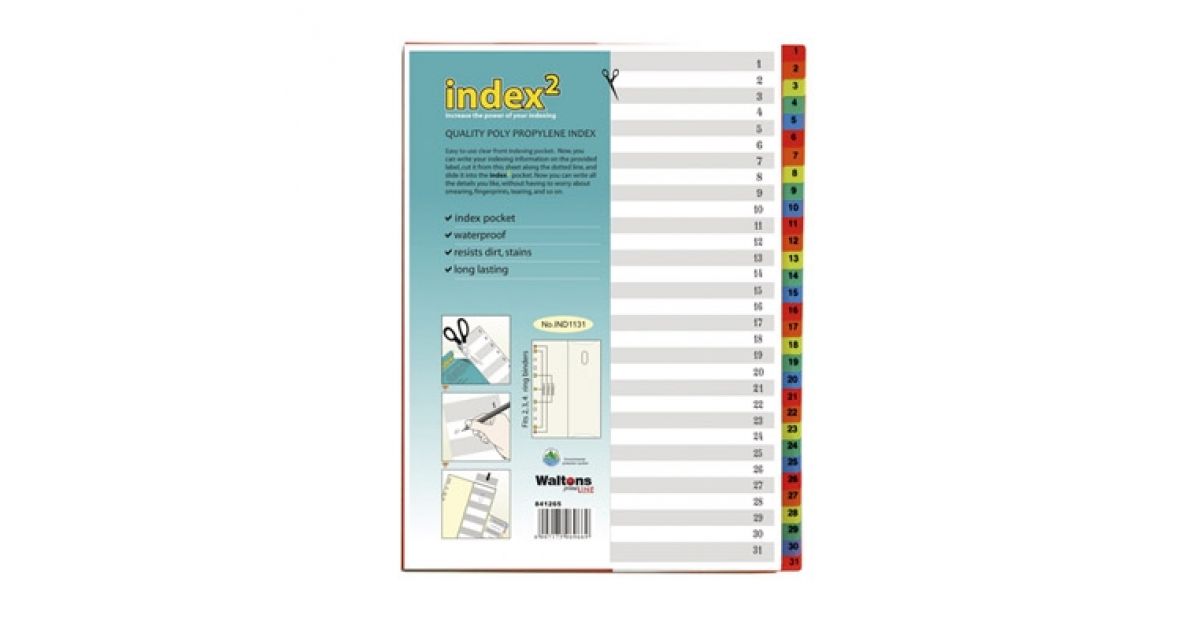 Waltons Primeline Poly Prop Index Set 1-31 Numbered*841265*