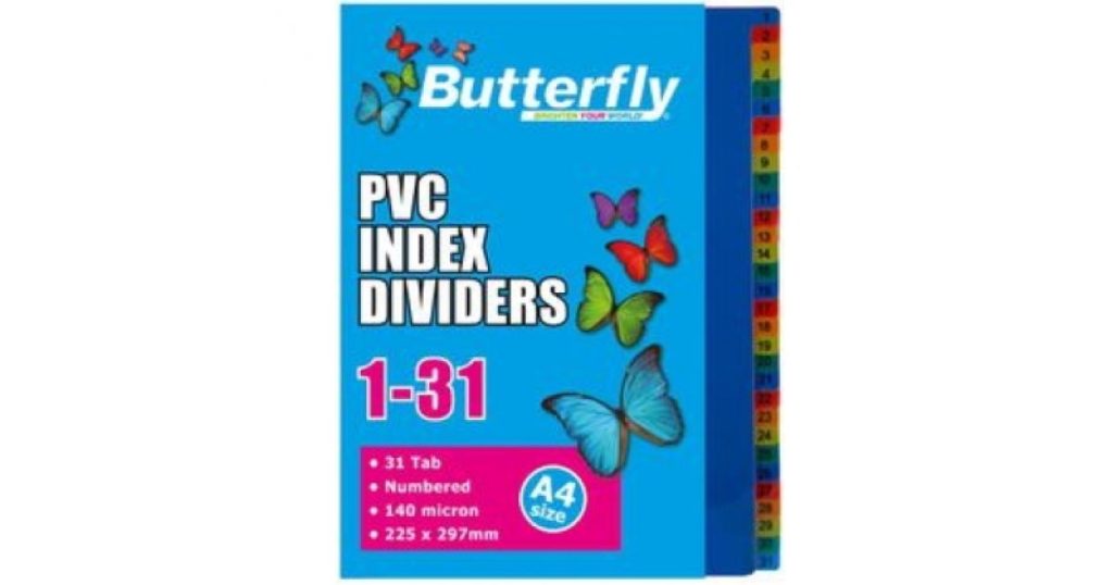 Butterfly DIVIDERS PVC 1-31 Numbered 140mic (FIL046)*34709*