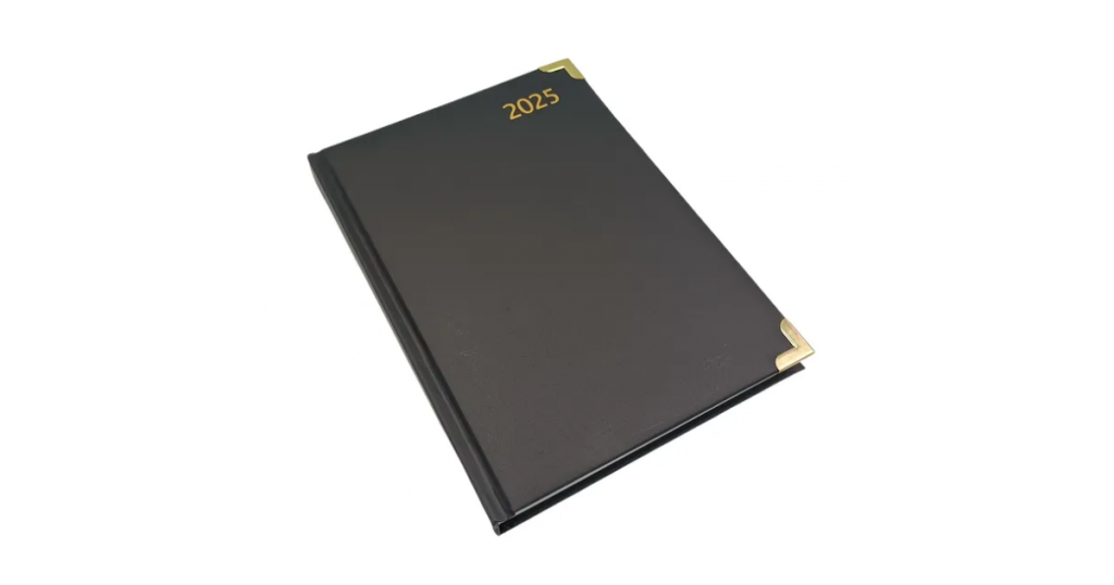 Diary 2025 A5 Page-A-Day Black & Gold Stone Des 8 (432905)