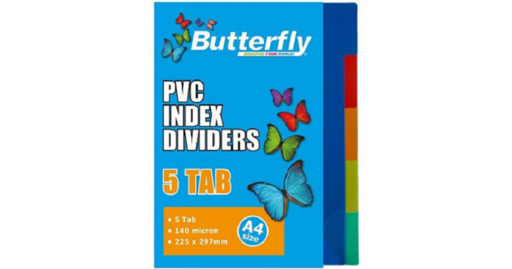 Butterfly DIVIDERS PVC 5 Tab 140mic (FIL040)
