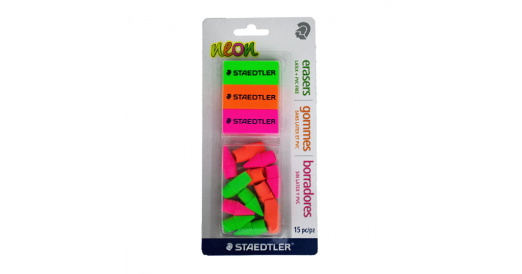 Staedtler ERASER Neon Pk3 & Eraser Caps (525 FBK15A6)